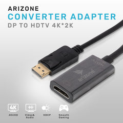 ARIZONE DisplayPort to HDMI Adaptor 4K, (2K 60Hz, 1080p 120HZ) High-Speed DP to HDMI Monitor Converter