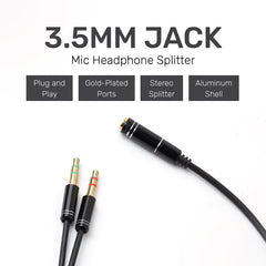 ARIZONE CABLE AUDIO MICROPHONE EARPHONE 30CM AUX 3.5F/2*3.5M BLK