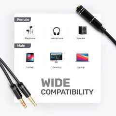 ARIZONE CABLE AUDIO MICROPHONE EARPHONE 30CM AUX 3.5F/2*3.5M BLK