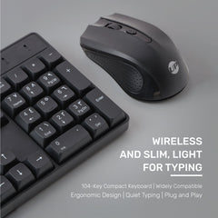 UP MK-1625 Wireless Compact Keyboard and Mouse Combo for Windows, Compatible with PC, Laptop - Black