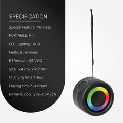 UP Mini Bluetooth 5.0 Wireless Speaker | RGB LED Light Music Player | Built-in Microphone for Handsfree Phone Call | TF Card Slot and 3.5mm Aux