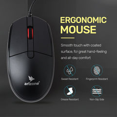 Arizone® USB 1000PRO Wired Mouse Ergonomic Office Mouse Optical Tracking