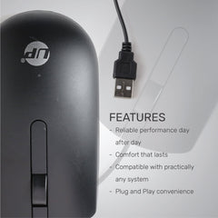 UP Optical Mouse MS116 Wired Mouse, USB Wired Computer Mouse with Ergonomic Design, Mouse for Laptop, PC, Desktop, Mac, Chromebook, Matebook - Black