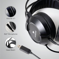 Arizone 7.1 RGB Gaming Headset with Dual Input- USB and 3.5mm Jack, Detachable Microphone, 90° Rotatable Earcups (Black)