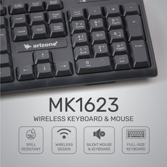 Arizone® Wireless Keyboard and Mouse Combo MK-1623 Wireless Compact Keyboard and Mouse Combo for Windows,Compatible with PC, Laptop - Black