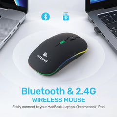 Arizone® Mouse BT8000 Computer Mouse for Laptop, PC, Chromebook, Notebook, Silent Click, Wireless Connection Mouse