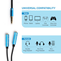 ARIZONE AUDIO CABLE MICROPHONE EARPHONE 30CM AUX 3.5M/2*3.5F BLK Microphone 3.5mm Stereo Audio Male to 2 Female Headphone Mic Splitter Audio Adapter for PS4/PS5 Laptop- 0.2M Black