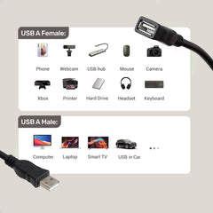 ARIZONE CABLE EXTENSION USB 1.5M BLK Male A to Female A Extension Cable for Laptop/PC/Printer/Scanner/Display