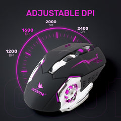 Arizone® G501 Wireless Gaming Mouse with Lights 2.4 Ghz Rechargeable mouse, Durable & Silent Click