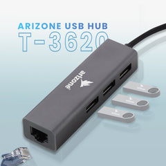 Arizone® USB HUB T-3620 (3 PORT HUB+LAN) 1*USB 3.0/2*USB 2.0/RJ45 100Mbps
