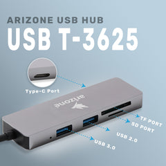 Arizone® USB HUB T-3625 (6 in 1) 1*USB 3.0/2*USB 2.0/USB-C PD/SD/TF