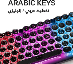ARIZONE MK 20 Typewriter Style Retro Mechanical Gaming Keyboard Wired with True RGB Backlit, English and Arabic Keyboard, 104-Key Round Keycap