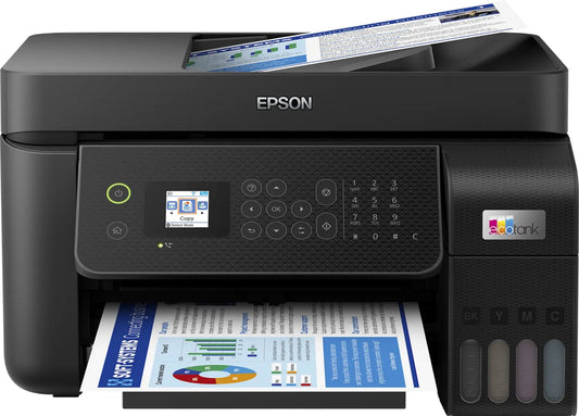 Epson EcoTank L5290 Office ink tank printer A4 colour 4 in 1 printer with ADF, Wi Fi and Smart Panel Connectivity and LCD screen, Black, Compact