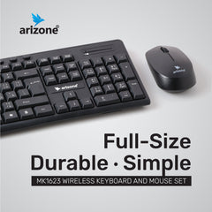 Arizone® Wireless Keyboard and Mouse Combo MK-1623 Wireless Compact Keyboard and Mouse Combo for Windows,Compatible with PC, Laptop - Black