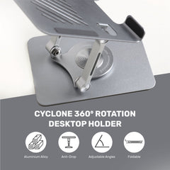 Arizone®  Tablet Stand 360° Rotating iPad Holder Adjustable Desktop Tablet Riser Foldable Aluminium