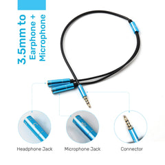 ARIZONE CABLE AUDIO MICROPHONE EARPHONE 30CM AUX 3.5M/2*3.5F BLK Microphone 3.5mm Stereo Audio Male to 2 Female Headphone Mic Splitter Audio Adapter for PS4/PS5 Laptop- 0.2M Black