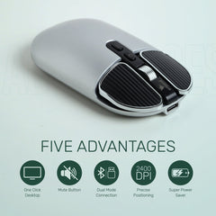 Arizone® Wireless Mouse A103 Bluetooth 2.4G USB Adapter Ultrafast Scrolling Tablet Mouse 4 Adjustable DPI Compatible