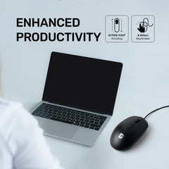 UP M10 Wired, USB Optical Mouse, Black