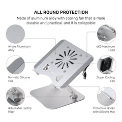 Arizone® Laptop Cooling Pad NB68 v3.1, Laptop Cooler with 1 Quiet Fans for 15.6-17 Inch Gaming Fan Stable Stand, 7 Height Adjust,