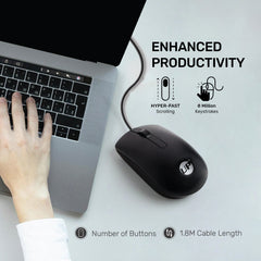 UP Optical Mouse MS116 Wired Mouse, USB Wired Computer Mouse with Ergonomic Design, Mouse for Laptop, PC, Desktop, Mac, Chromebook, Matebook - Black