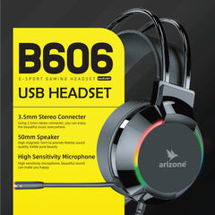 Arizone  7.1 RGB Gaming Headset with Dual Input- USB and 3.5mm Jack, Detachable Microphone, 90° Rotatable Earcups (Black)