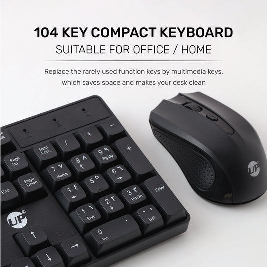 UP MK-1625 Wireless Compact Keyboard and Mouse Combo for Windows, Compatible with PC, Laptop - Black
