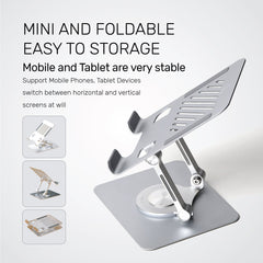 Arizone®  Tablet Stand 360° Rotating iPad Holder Adjustable Desktop Tablet Riser Foldable Aluminium