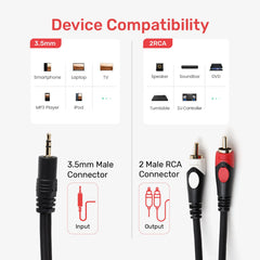 ARIZONE Audio Cable 2*1 1.5M BLK 3.5mm Aux to 2 RCA Adapter Audio Cable for Stereo Speaker or Subwoofer with Gold-Plated Plugs,  Black