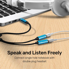 ARIZONE CABLE AUDIO MICROPHONE EARPHONE 30CM AUX 3.5M/2*3.5F BLK Microphone 3.5mm Stereo Audio Male to 2 Female Headphone Mic Splitter Audio Adapter for PS4/PS5 Laptop- 0.2M Black