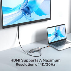 Arizone® USB HUB SW10V (10 IN 1) 1*USB 3.0/2*USB 2.0/HDMI/RJ45/VGA/USB-C PD/SD/TF/3.5mm 100Mbps