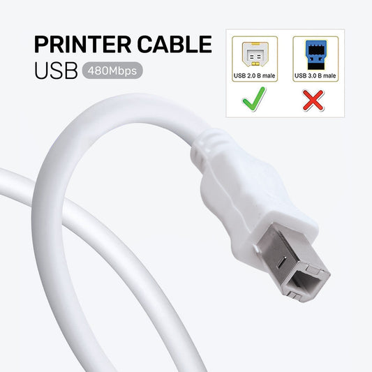 ARIZONE CABLE PRINTER USB WHITE High Speed Cable Printer for HP, Canon, Scanner Cable A USB Male to B Printer Male (Compatible with Computer, Printer, White)