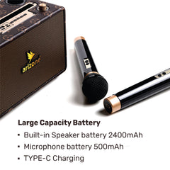 Arizone® Partybox Encore Portable Party Speaker with Digital Wireless Mic, 100W Powerful Sound, IPX Splash Proof, 10 Hours of Playtime, Multisource Playback