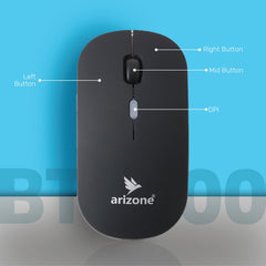 Arizone® Mouse BT8000 Computer Mouse for Laptop, PC, Chromebook, Notebook, Silent Click, Wireless Connection Mouse